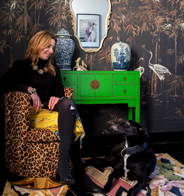 Rug designer Wendy Morrison and her dog Eddie